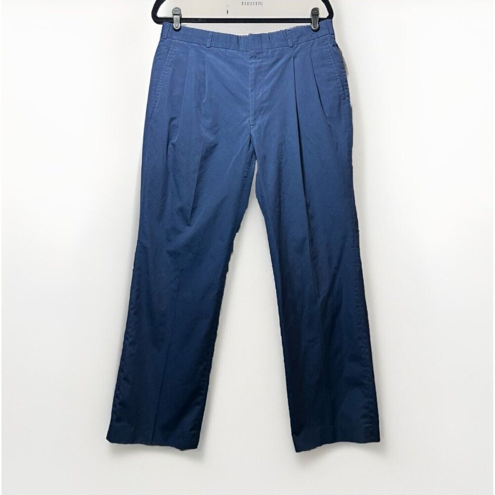 Vintage Lands End Pants Mens 35 Blue Pleated Chino